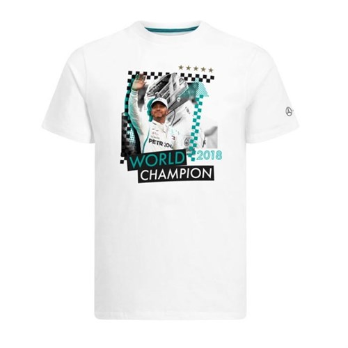 Mercedes AMG Petronas Lewis Hamilton 2018 World Champion T-Shirt in white